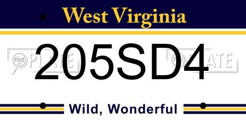 205SD4 West Virginia License Plate