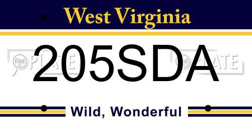 205SDA West Virginia License Plate