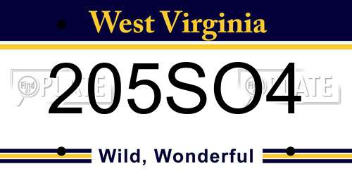 205SO4 West Virginia License Plate