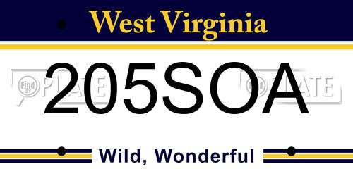 205SOA West Virginia License Plate