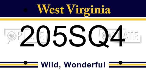 205SQ4 West Virginia License Plate