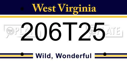 206T25 West Virginia License Plate