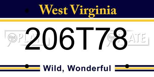 206T78 West Virginia License Plate