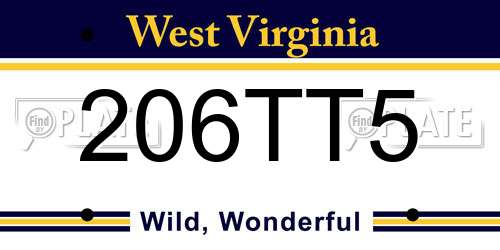 206TT5 West Virginia License Plate