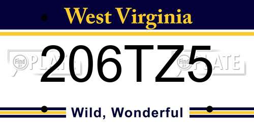 206TZ5 West Virginia License Plate