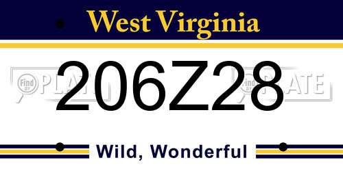 206Z28 West Virginia License Plate
