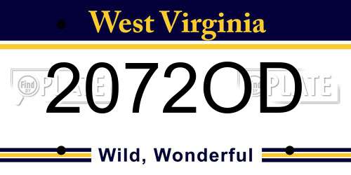 2072OD West Virginia License Plate