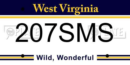 207SMS West Virginia License Plate
