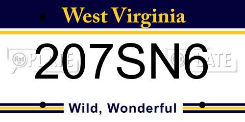 207SN6 West Virginia License Plate