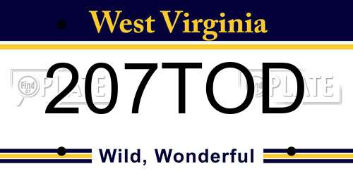 207TOD West Virginia License Plate