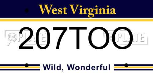 207TOO West Virginia License Plate