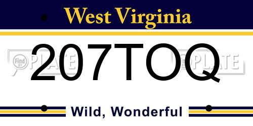 207TOQ West Virginia License Plate