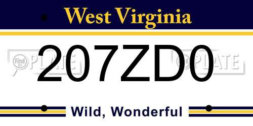 207ZD0 West Virginia License Plate