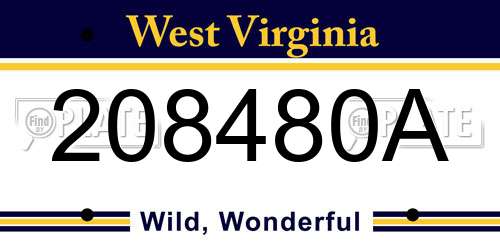 208480A West Virginia License Plate