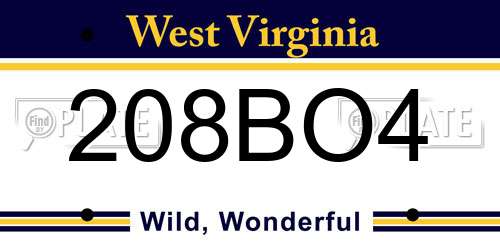 208BO4 West Virginia License Plate