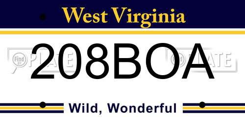 208BOA West Virginia License Plate