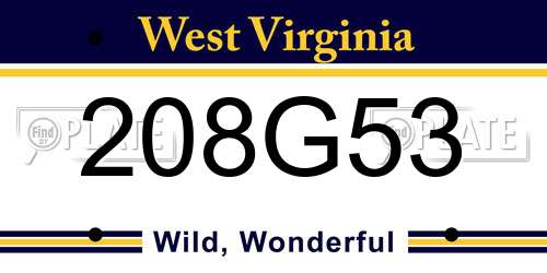 208G53 West Virginia License Plate