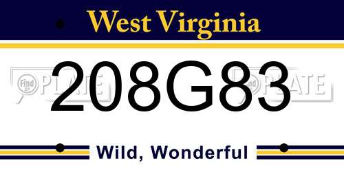 208G83 West Virginia License Plate