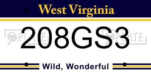 208GS3 West Virginia License Plate