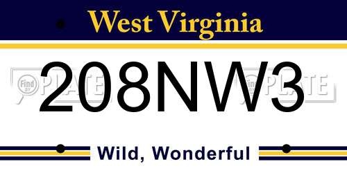 208NW3 West Virginia License Plate