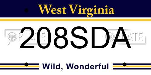 208SDA West Virginia License Plate