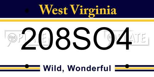 208SO4 West Virginia License Plate