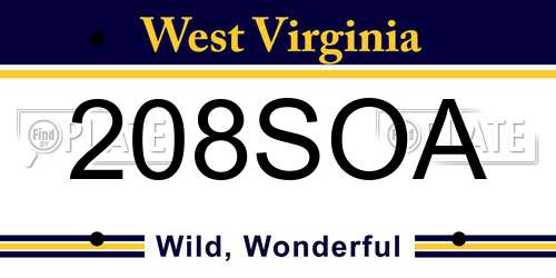 208SOA West Virginia License Plate