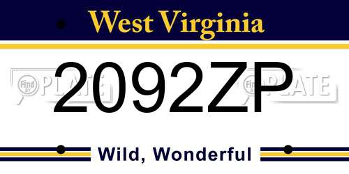 2092ZP West Virginia License Plate