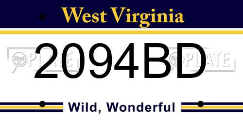 2094BD West Virginia License Plate