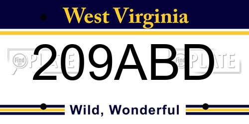 209ABD West Virginia License Plate