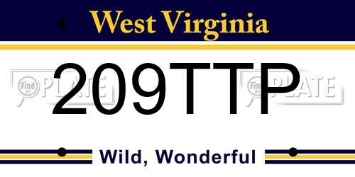 209TTP West Virginia License Plate