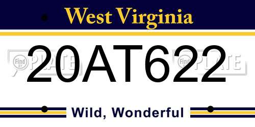 20AT622 West Virginia License Plate