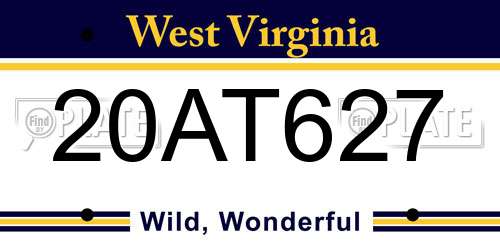 20AT627 West Virginia License Plate