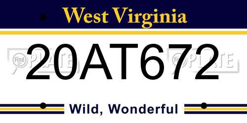 20AT672 West Virginia License Plate