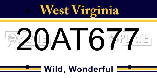 20AT677 West Virginia License Plate