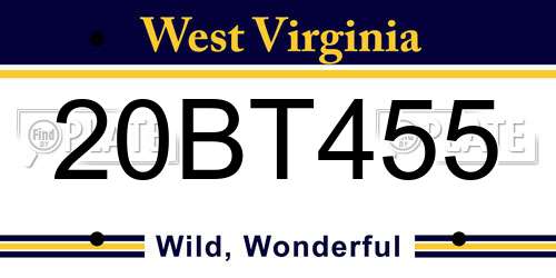20BT455 West Virginia License Plate