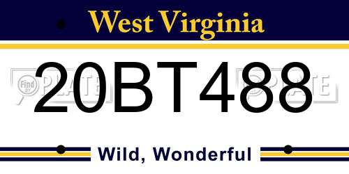 20BT488 West Virginia License Plate