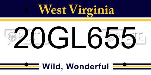 20GL655 West Virginia License Plate