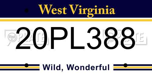 20PL388 West Virginia License Plate
