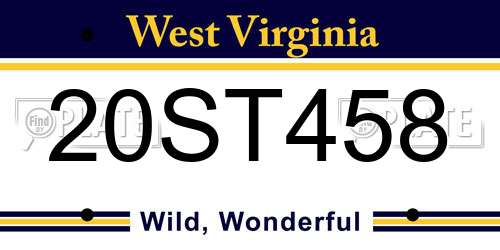 20ST458 West Virginia License Plate