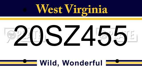 20SZ455 West Virginia License Plate