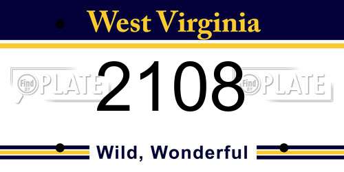 2108 West Virginia License Plate