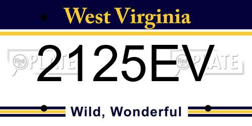 2125EV West Virginia License Plate