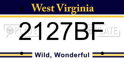 2127BF West Virginia License Plate