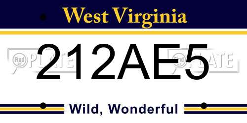 212AE5 West Virginia License Plate