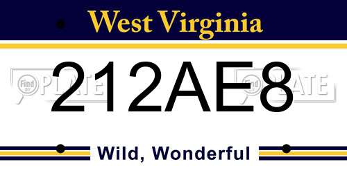 212AE8 West Virginia License Plate