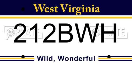 212BWH West Virginia License Plate