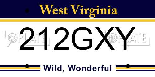 212GXY West Virginia License Plate