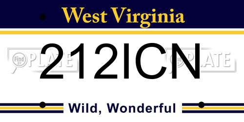 212ICN West Virginia License Plate