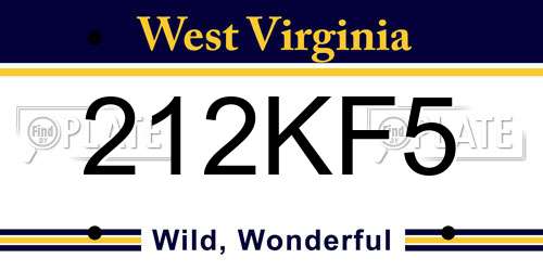 212KF5 West Virginia License Plate